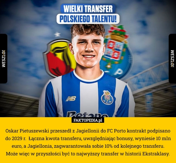 Oskar Pietuszewski przeszedł z Jagiellonii do FC Porto kontrakt podpisano