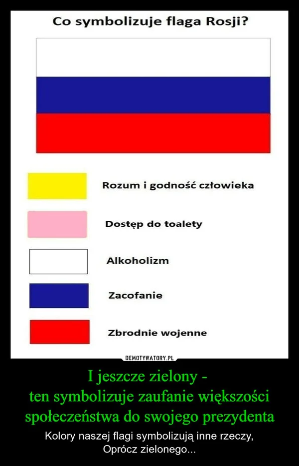 
    I jeszcze zielony - ten symbolizuje zaufanie większości społeczeństwa do swojego prezydenta