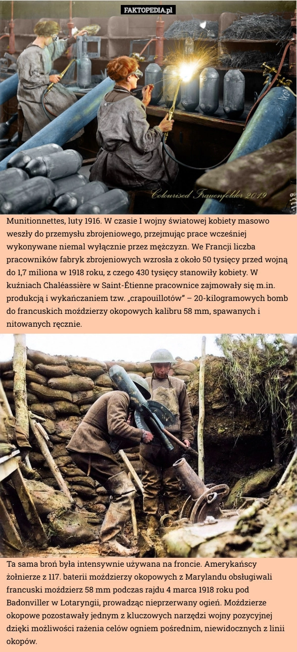 Munitionnettes, luty 1916. W czasie I wojny światowej kobiety masowo weszły