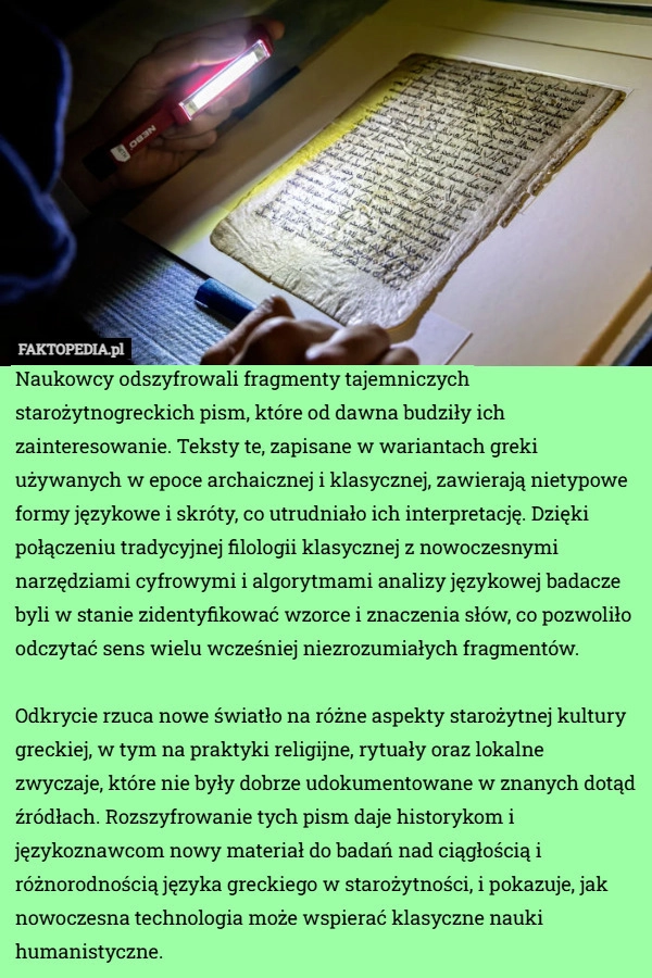 Naukowcy odszyfrowali fragmenty tajemniczych starożytnogreckich pism, które