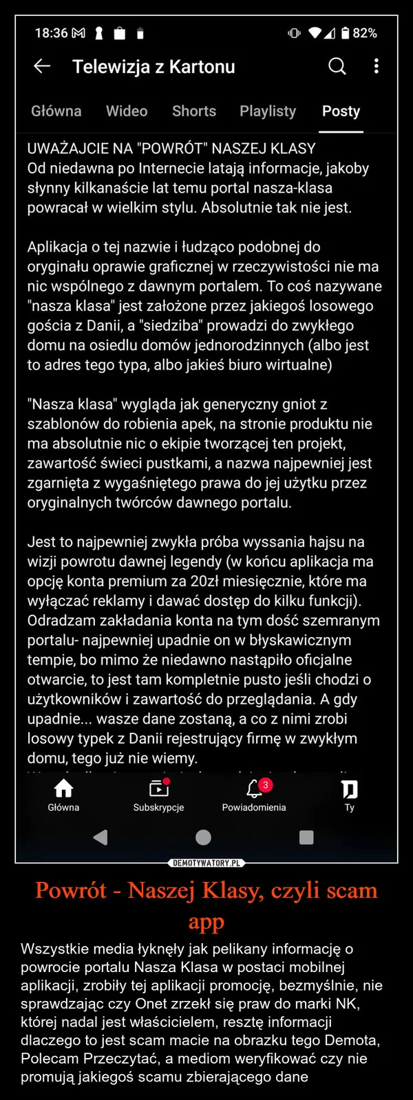 
    Powrót - Naszej Klasy, czyli scam app