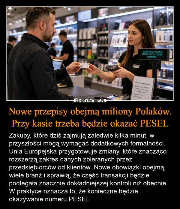 Nowe przepisy obejmą miliony Polaków. Przy kasie trzeba będzie okazać PESEL