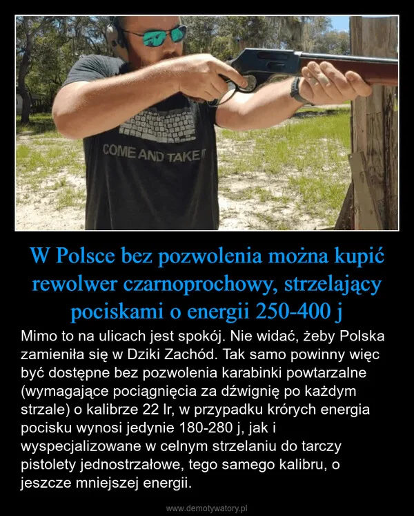 W Polsce bez pozwolenia można kupić rewolwer czarnoprochowy, strzelający pociskami o energii 250-400 j
