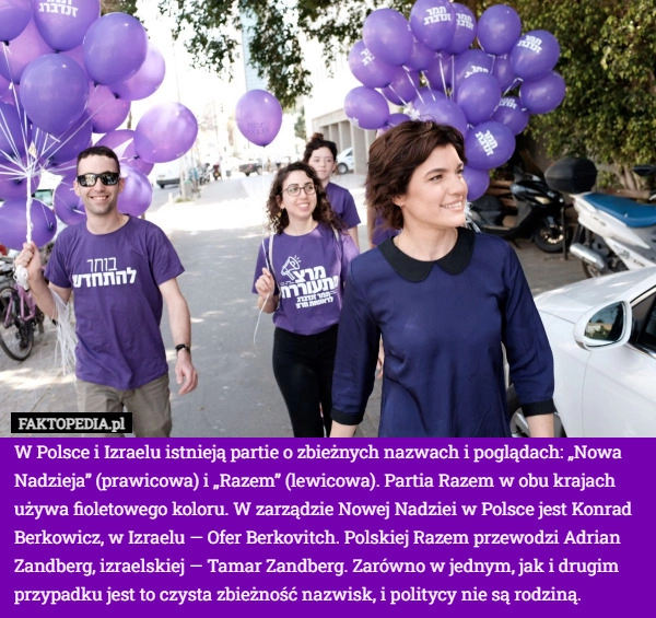 W Polsce i Izraelu istnieją partie o zbieżnych nazwach i poglądach: „Nowa