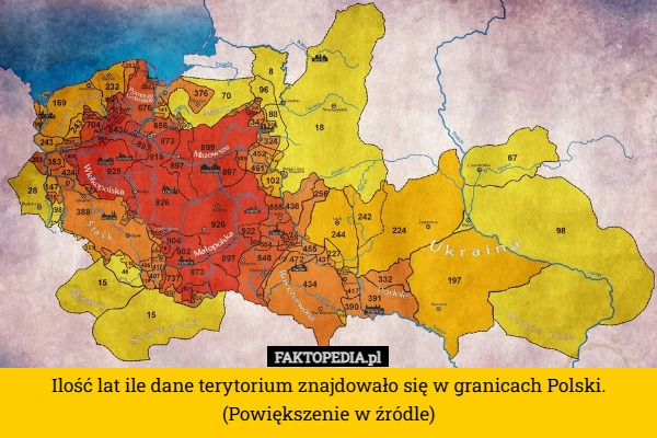 
    Ilość lat ile dane terytorium znajdowało się w granicach Polski.(Powiększenie