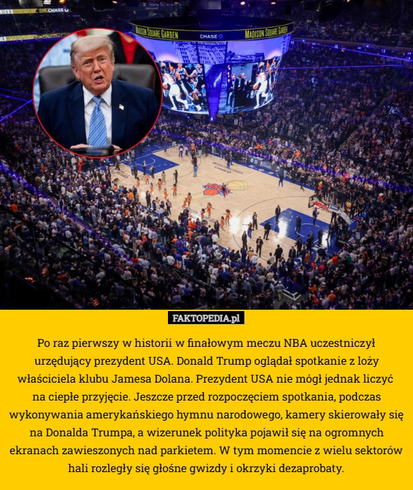 Po raz pierwszy w historii w finałowym meczu NBA uczestniczył urzędujący