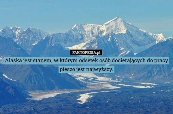 Alaska jest stanem, w którym odsetek osób docierających do pracy pieszo