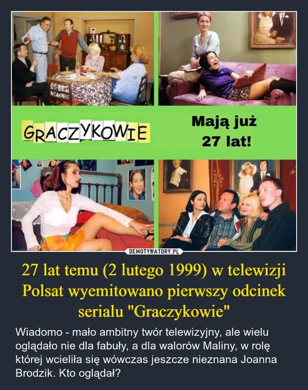 27 lat temu (2 lutego 1999) w telewizji Polsat wyemitowano pierwszy odcinek serialu ''Graczykowie