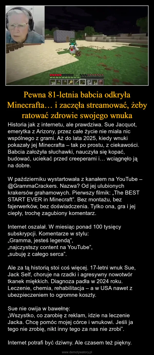 Pewna 81-letnia babcia odkryła Minecrafta… i zaczęła streamować, żeby ratować zdrowie swojego wnuka