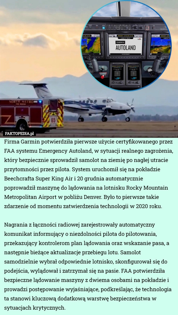 Firma Garmin potwierdziła pierwsze użycie certyfikowanego przez FAA systemu