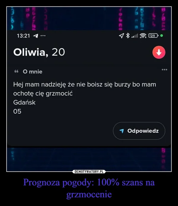 
    Prognoza pogody: 100% szans na grzmocenie