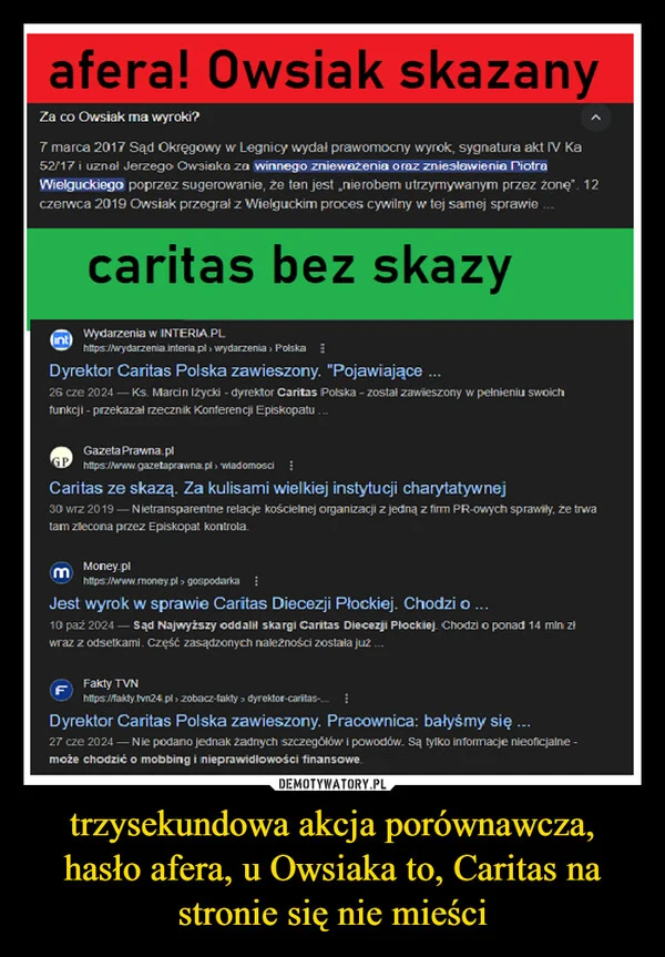 trzysekundowa akcja porównawcza, hasło afera, u Owsiaka to, Caritas na stronie się nie mieści