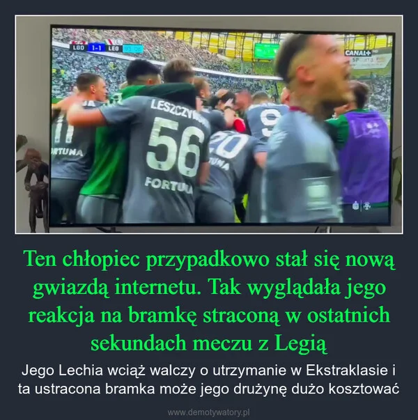 
    Ten chłopiec przypadkowo stał się nową gwiazdą internetu. Tak wyglądała jego reakcja na bramkę straconą w ostatnich sekundach meczu z Legią