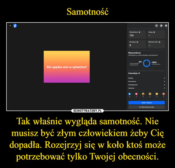 Samotność Tak właśnie wygląda samotność. Nie musisz być złym człowiekiem żeby Cię dopadła. Rozejrzyj się w koło ktoś może potrzebować tylko Twojej obecności.