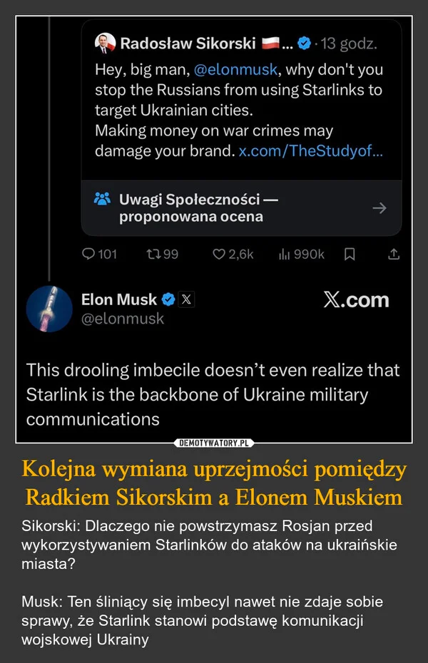 Kolejna wymiana uprzejmości pomiędzy Radkiem Sikorskim a Elonem Muskiem