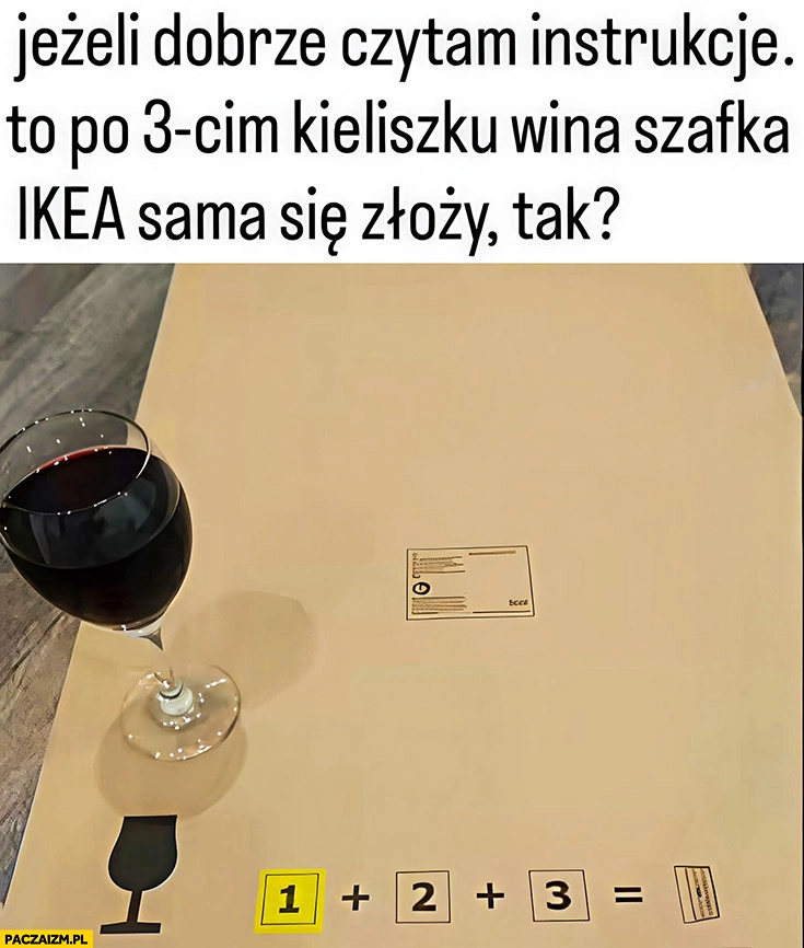 Jeżeli dobrze czytam instrukcje to po trzecim kieliszku wina szafka IKEA sama się złoży