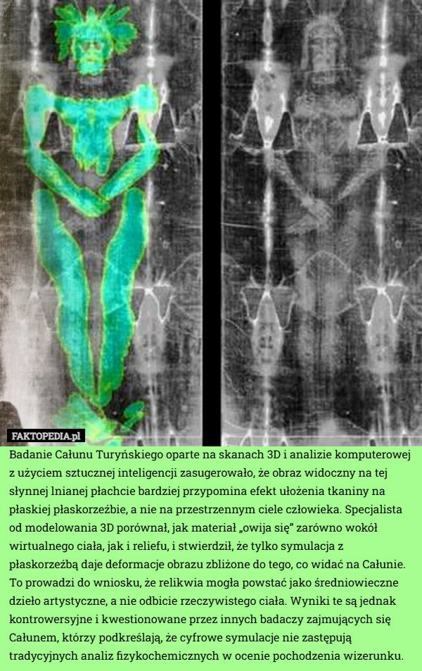 Badanie Całunu Turyńskiego oparte na skanach 3D i analizie komputerowej