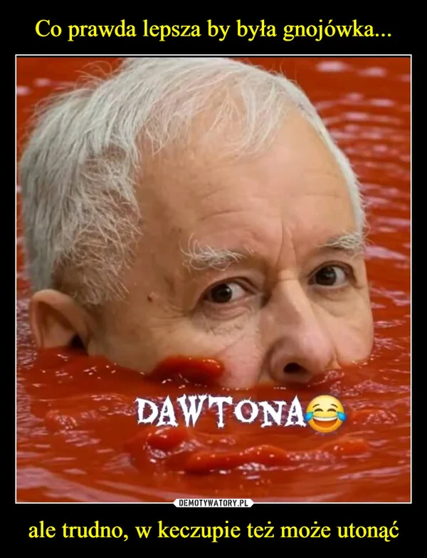 
    Co prawda lepsza by była gnojówka... ale trudno, w keczupie też może utonąć