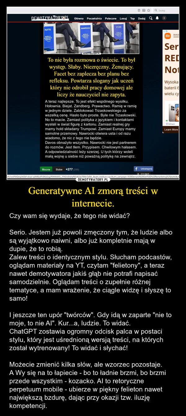 
    Generatywne AI zmorą treści w internecie.