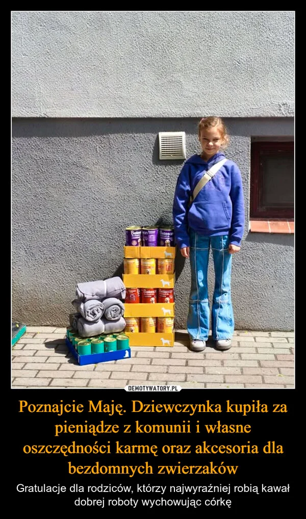 Poznajcie Maję. Dziewczynka kupiła za pieniądze z komunii i własne oszczędności karmę oraz akcesoria dla bezdomnych zwierzaków