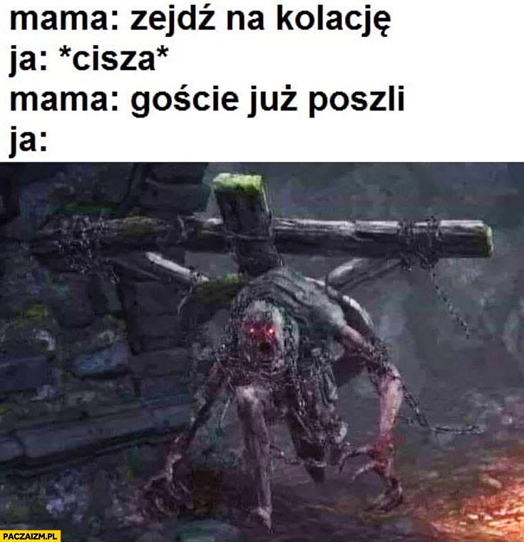 
    Mama: zejdź na kolację, ja: *cisza*, mama: goście już poszli, ja: potwór schodzi