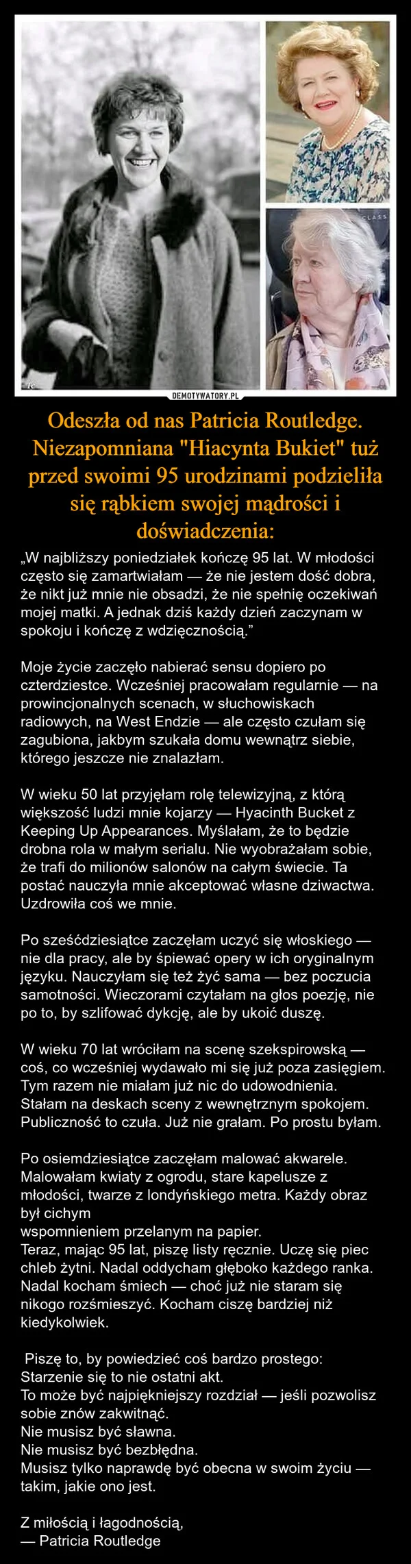 
    Odeszła od nas Patricia Routledge. Niezapomniana 