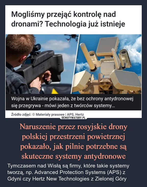 
    Naruszenie przez rosyjskie drony polskiej przestrzeni powietrznej pokazało, jak pilnie potrzebne są skuteczne systemy antydronowe