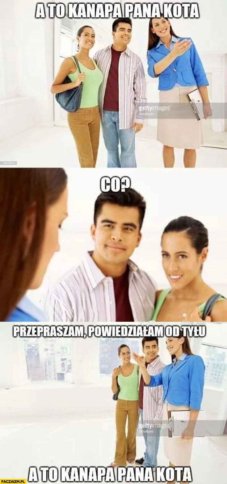 
    A to kanapa pana kota. Co? Przepraszam powiedziałam od tyłu, a to kanapa pana kota