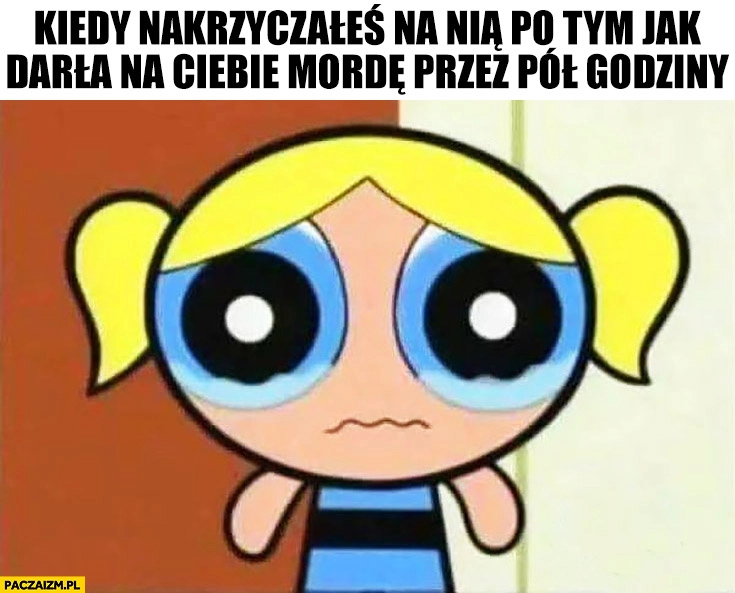 
    Kiedy nakrzyczałeś na nią po tym jak darła na Ciebie mordę przez pół godziny dziewczyna płacze