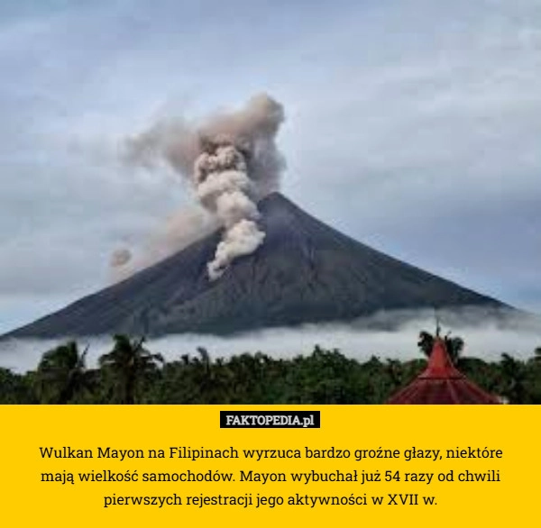 Wulkan Mayon na Filipinach wyrzuca bardzo groźne głazy, niektóre
 mają wielkość