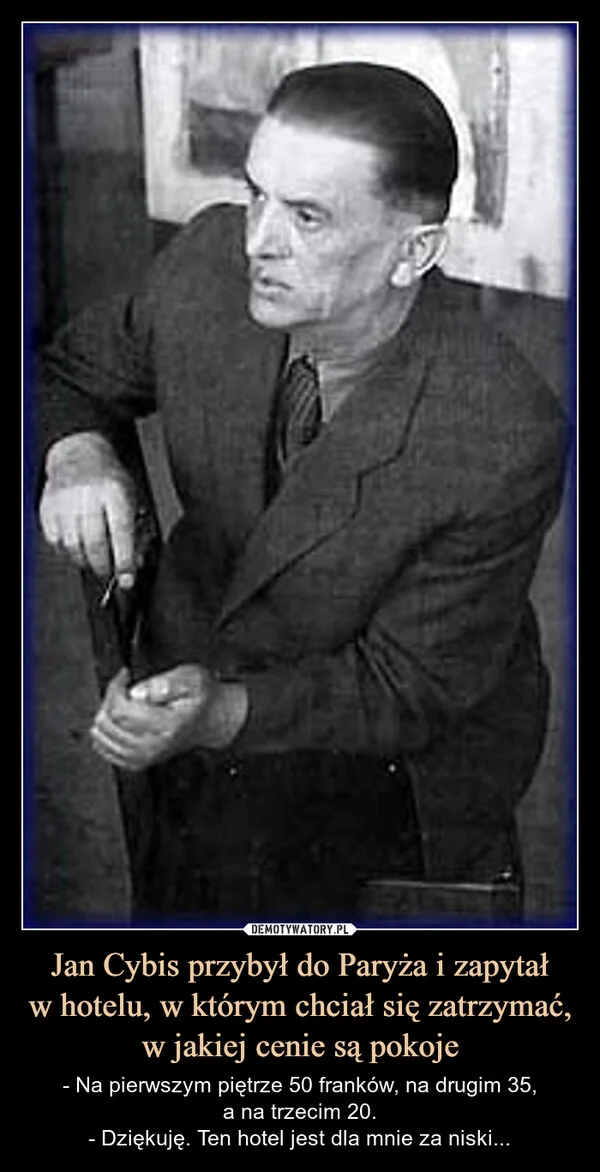 
    Jan Cybis przybył do Paryża i zapytał w hotelu, w którym chciał się zatrzymać, w jakiej cenie są pokoje
