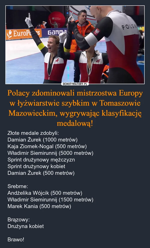 Polacy zdominowali mistrzostwa Europy w łyżwiarstwie szybkim w Tomaszowie Mazowieckim, wygrywając klasyfikację medalową!