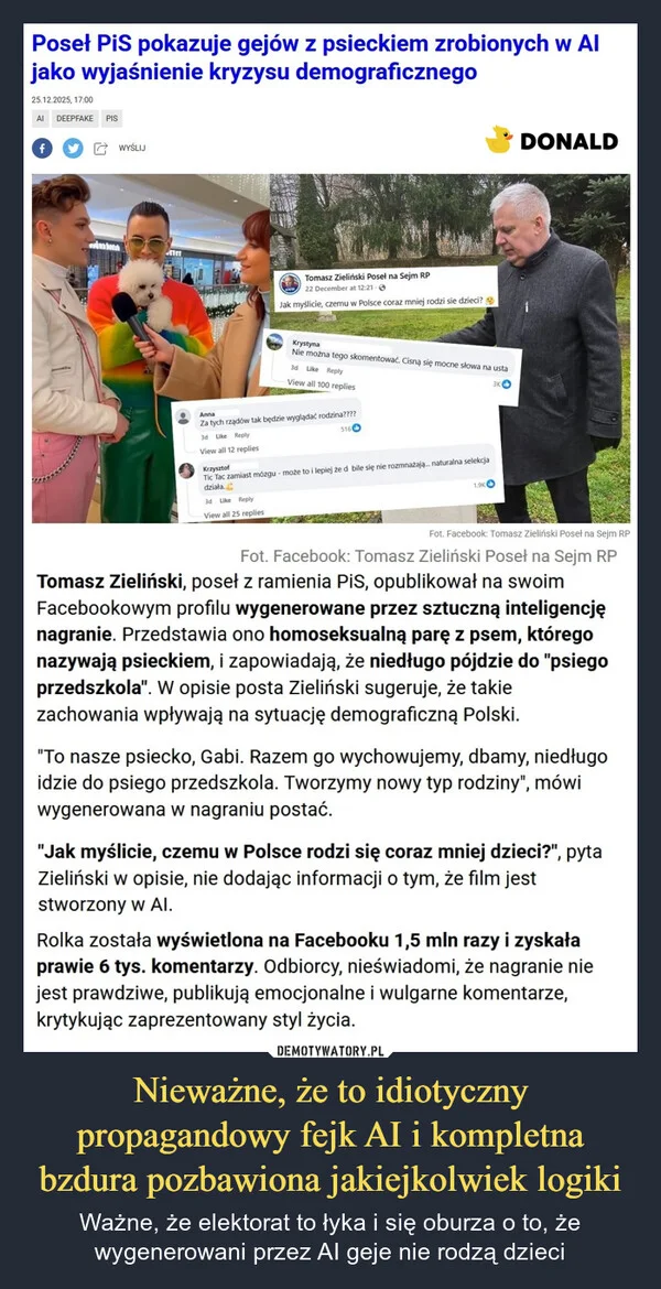 Nieważne, że to idiotyczny propagandowy fejk AI i kompletna bzdura pozbawiona jakiejkolwiek logiki