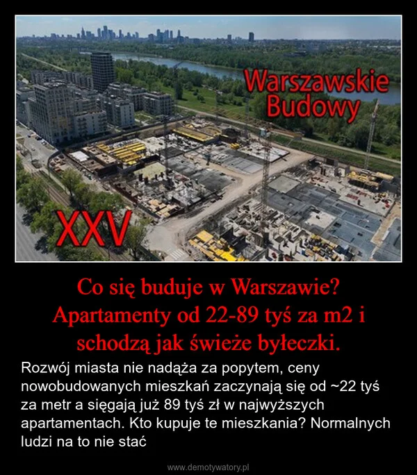 
    Co się buduje w Warszawie? Apartamenty od 22-89 tyś za m2 i schodzą jak świeże byłeczki.