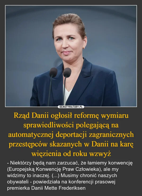 Rząd Danii ogłosił reformę wymiaru sprawiedliwości polegającą na automatycznej deportacji zagranicznych przestępców skazanych w Danii na karę więzienia od roku wzwyż