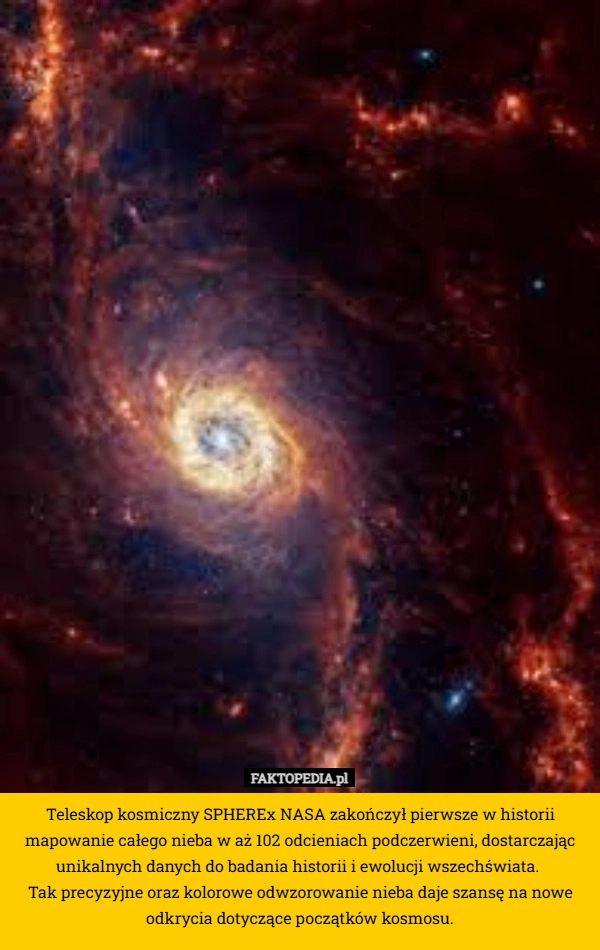 Teleskop kosmiczny SPHEREx NASA zakończył pierwsze w historii mapowanie