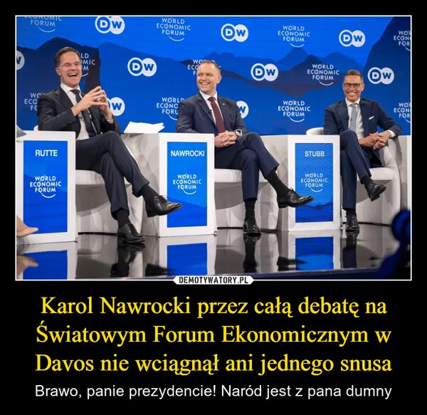Karol Nawrocki przez całą debatę na Światowym Forum Ekonomicznym w Davos nie wciągnął ani jednego snusa