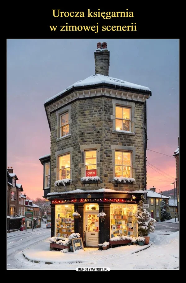 Urocza księgarnia w zimowej scenerii