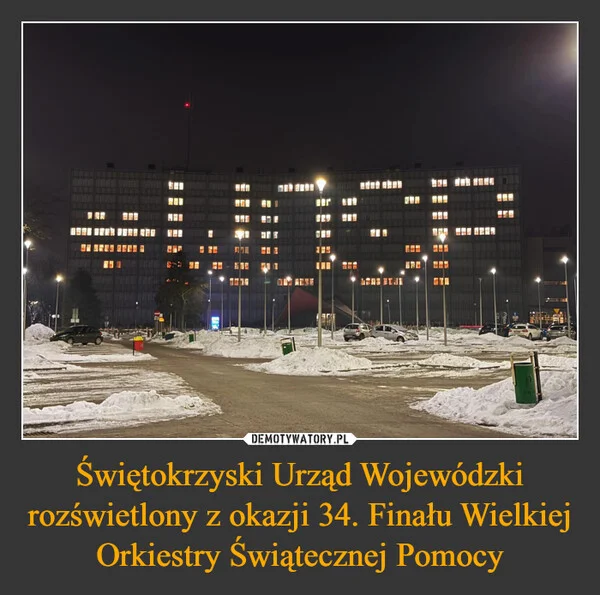 Świętokrzyski Urząd Wojewódzki rozświetlony z okazji 34. Finału Wielkiej Orkiestry Świątecznej Pomocy