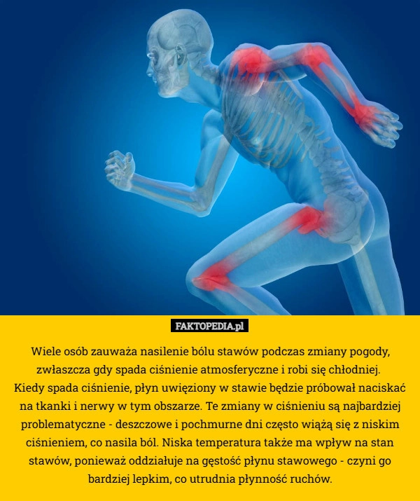 Wiele osób zauważa nasilenie bólu stawów podczas zmiany pogody, zwłaszcza