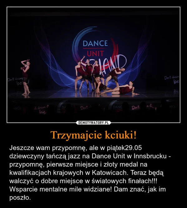 
    Trzymajcie kciuki!