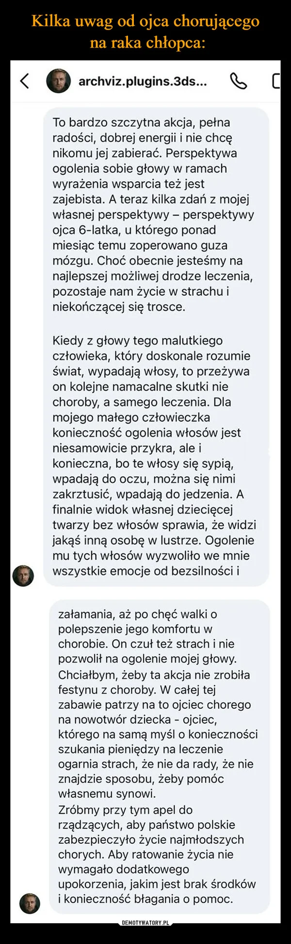 
    Kilka uwag od ojca chorującego na raka chłopca: