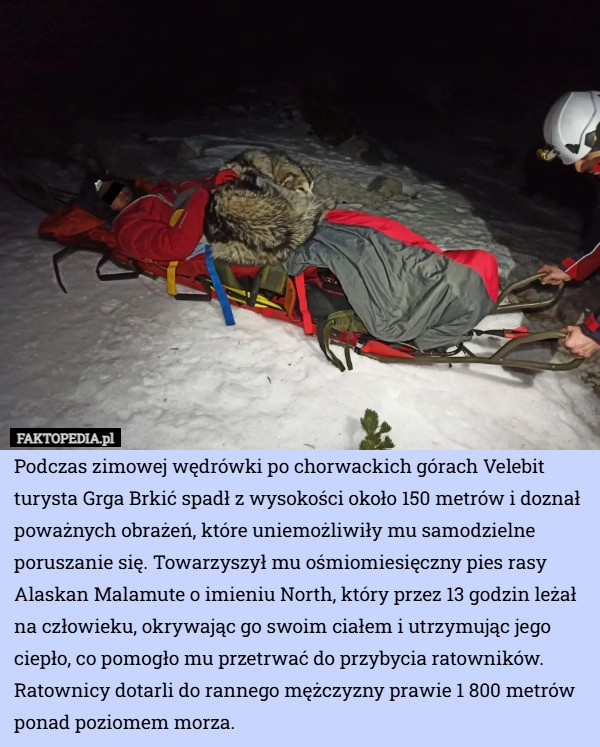 Podczas zimowej wędrówki po chorwackich górach Velebit turysta Grga Brkić