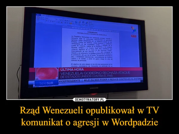 
    Rząd Wenezueli opublikował w TV komunikat o agresji w Wordpadzie