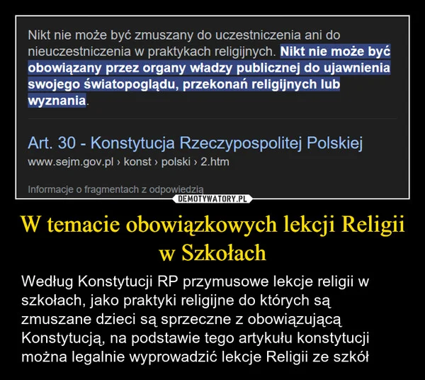 
    W temacie obowiązkowych lekcji Religii w Szkołach