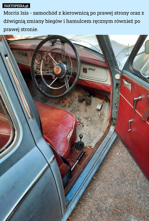 
    Morris Isis - samochód z kierownicą po prawej strony oraz z dźwignią zmiany