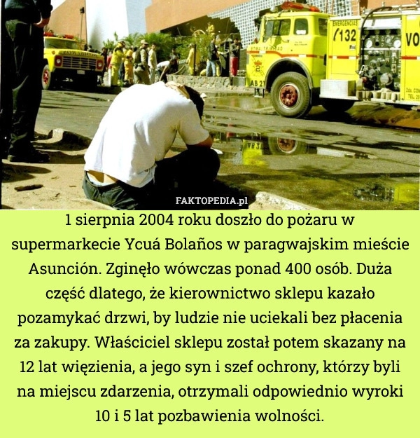 1 sierpnia 2004 roku doszło do pożaru w supermarkecie Ycuá Bolaños w paragwajskim