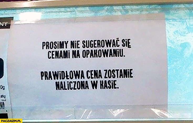 Prosimy nie sugerować się cenami na opakowaniu, prawidłowa cena zostanie naliczona w kasie napis kartka