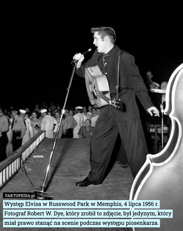 
    Występ Elvisa w Russwood Park w Memphis, 4 lipca 1956 r. Fotograf Robert