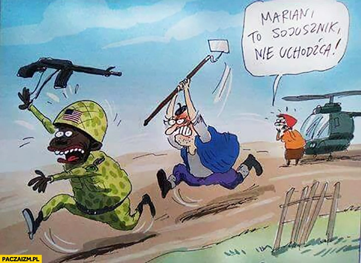 Marian, to sojusznik nie uchodźca rolnik goni Amerykańskiego żołnierza